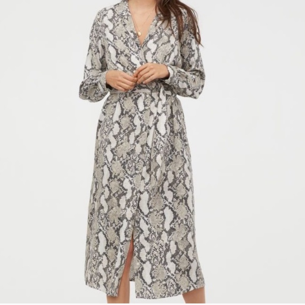 H&M snake python print button down midi dress